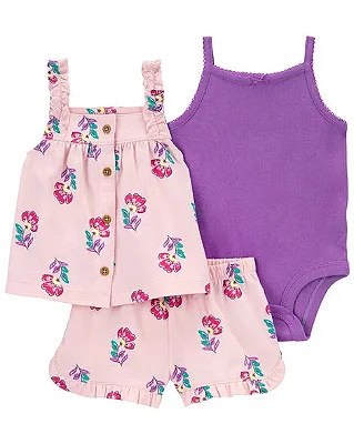 CONJUNTO 3 PEÇAS CARTER'S - ROXO & FLORAL - MENINA