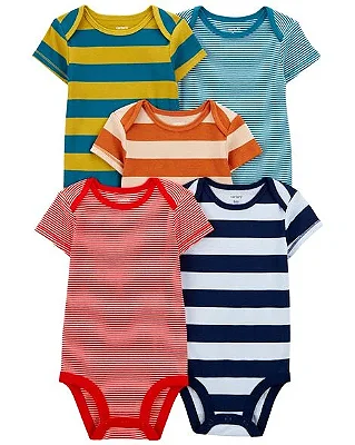 KIT 5 BODIES MANGA CURTA CARTER'S - LISTRAS MULTICOLORS - MENINO