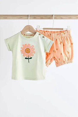 CONJUNTO VERÃO 2 PEÇAS NEXT BABY LITTLE ME - FLORZINHA CORAL - MENINA