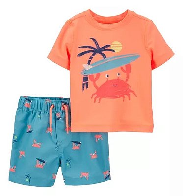 MODA PRAIA CONJUNTO 2 PEÇAS CARTER'S - CARANGUEJO - PROTEÇÃO UV50+ - MENINO
