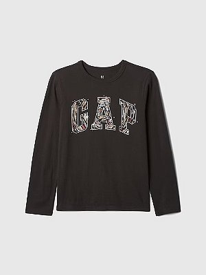 CAMISETA MANGA LONGA GAP KIDS - PRETA LOGO - MENINO