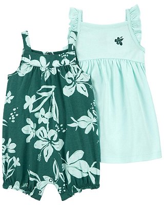 VESTIDO E ROMPER CARTER'S - FLORAL AZUL E VERDE - MENINA