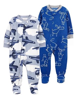 KIT 2 MACACÕES COM PÉ FLEECE CARTER'S - AVIÃOZINHO - MENINO