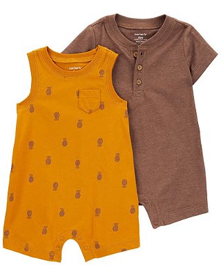 KIT 2 MACACÕES ROMPERS CARTER'S - ABACAXI MARROM - MENINO