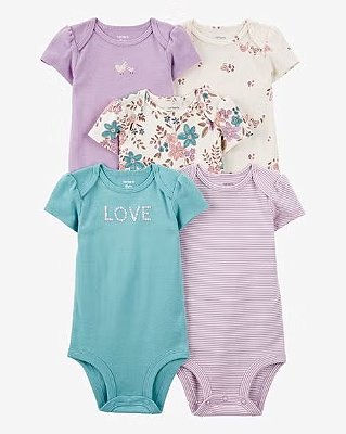 KIT 5 BODIES MANGA CURTA CARTER'S - LOVE FLORAL - MENINA