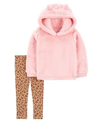 CONJUNTO 2 PEÇAS BLUSA PELUCIADA CARTER'S - ANIMAL PRINT ROSA - MENINA