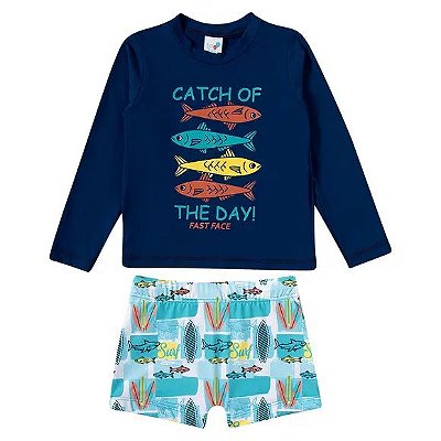 CONJUNTO 2 PEÇAS MODA PRAIA TIP TOP KIDS - PEIXINHOS - PROTEÇÃO UV50+ - MENINO