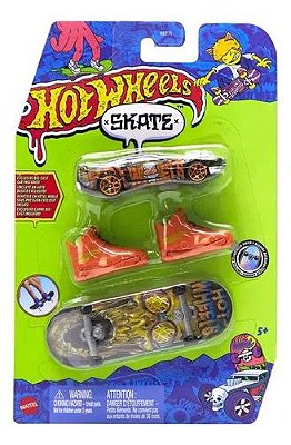 SKATE DE DEDO COM CARRINHO - TÊNIS LARANJA COM AMARELO - MATTEL