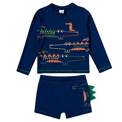 CONJUNTO 2 PEÇAS MODA PRAIA TIP TOP KIDS - TURMA DO JACARÉ - PROTEÇÃO UV50+ - MENINO