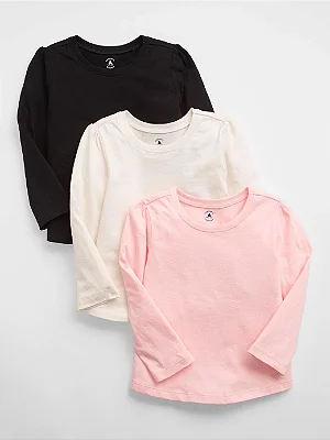 KIT 3 CAMISETAS MANGA LONGA GAP - COLORS - MENINA
