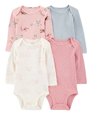 KIT 4 BODIES MANGA LONGA CARTER'S - CACHORRINHO - MENINA