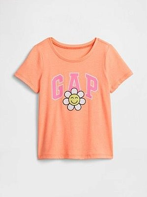 CAMISETA MANGA CURTA GAP - FLOR LARANJA NEON  - MENINA