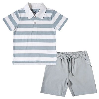 CONJUNTO VERÃO 2 PEÇAS TIP TOP KIDS - BRANCO E CINZA - MENINO