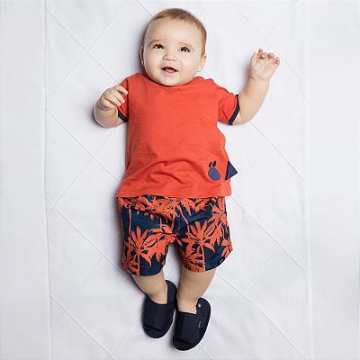 CONJUNTO VERÃO 2 PEÇAS GREEN - PALMEIRA LARANJA - MENINO