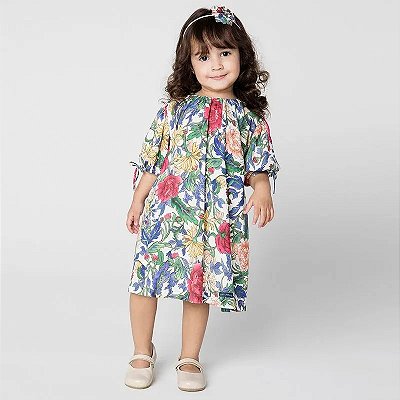 VESTIDO GREEN FLORAL TODDLER - JARDIM MULTICOLORIDO - MENINA