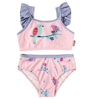 MODA PRAIA TIP TOP CONJUNTO TODDLER-  ROSA PASSARINHO- PROTEÇÃO UV50+ - MENINA