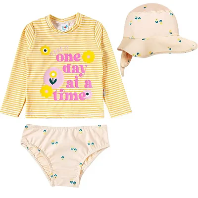 MODA PRAIA CONJUNTO 3 PEÇAS TIP TOP - FLORZINHA- PROTEÇÃO UV50+ - MENINA