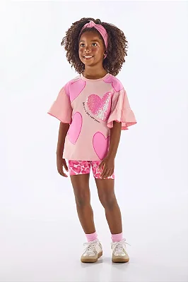 CONJUNTO VERÃO 2 PEÇAS UP BABY KIDS - CORAÇÃO ROSA - MENINA