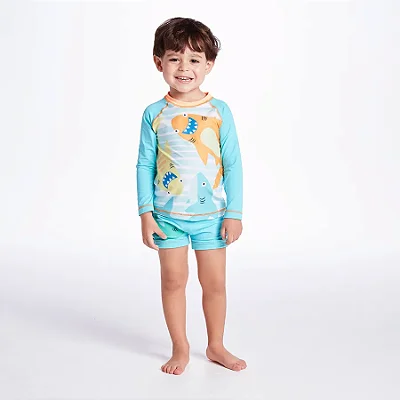 MODA PRAIA CONJUNTO 2 PEÇAS TIP TOP TODDLER - TUBARÃO - PROTEÇÃO UV50+ - MENINO