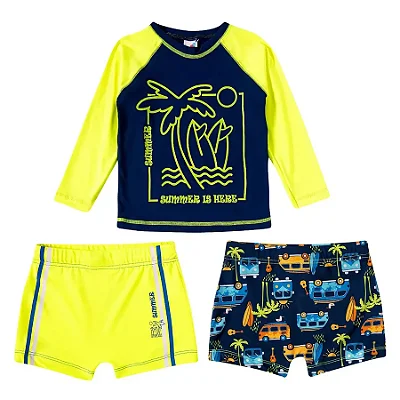 MODA PRAIA CONJUNTO 3 PEÇAS- TIP TOP KIDS - COQUEIRO - PROTEÇÃO UV50+ - MENINO