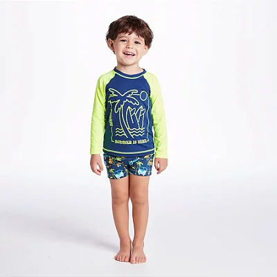 MODA PRAIA CONJUNTO 3 PEÇAS TIP TOP TODDLER - COQUEIRO - PROTEÇÃO UV50+ - MENINO