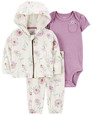 CONJUNTO 3 PEÇAS CARTER'S - FLORAL LILÁS - MENINA