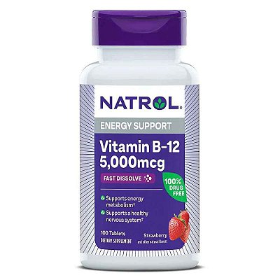 VITAMINA NATROL B-12 5,000mcg - STRAWBERRY - 100 TABLETS - ADULTO