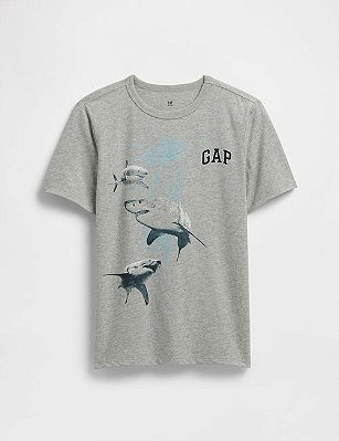 CAMISETA MANGA CURTA GAP KIDS - TUBARÃO CINZA - MENINO
