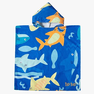 PONCHO DE BANHO TIP TOP KIDS - TUBARÃO - MENINO (TAM ÚNICO RECOMENDADO DE 4-10 ANOS)