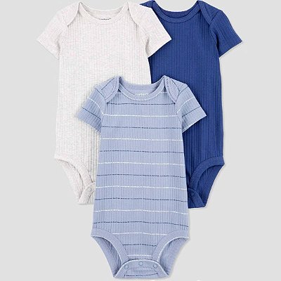 KIT 3 BODIES MANGA CURTA JUST ONE YOU by CARTER'S - LISTRADINHO AZUL - MENINO