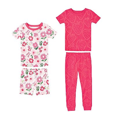 PIJAMA 4 PEÇAS MEMBER'S MARK - MORANGO E FLORES - MENINA