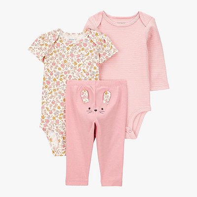 CONJUNTO 3 PEÇAS CARTER'S - COELHO FLORAL - MENINA