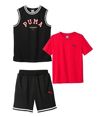 CONJUNTO VERÃO 3 PEÇAS PUMA - BÁSICO VERMELHO - MENINO