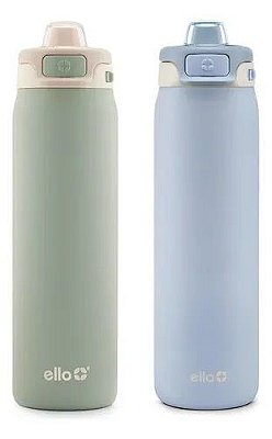 KIT 2 GARRAFAS ELLO - FLIP TO FILL, POP TO DRINK - AÇO INOXIDÁVEL - 651ML