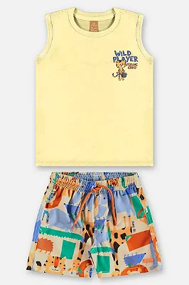 CONJUNTO VERÃO 2 PEÇAS UP BABY KIDS - WILD PLAYER AMARELO - MENINO