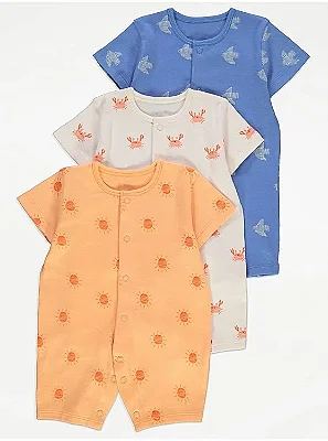 KIT 3 MACACÕES ROMPERS GEORGE BABY - PRAIA - MENINO