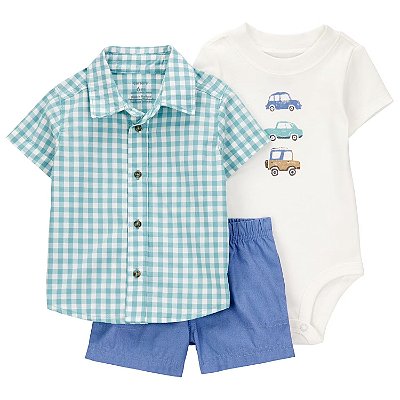 CONJUNTO VERÃO 3 PEÇAS CARTER'S - CARRINHOS XADREZ - MENINO