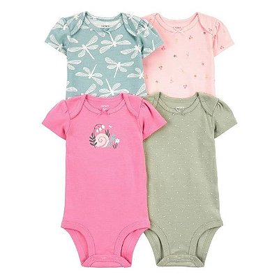 KIT 4 BODIES MANGA CURTA CARTER'S - CARACOL ROSA - MENINA