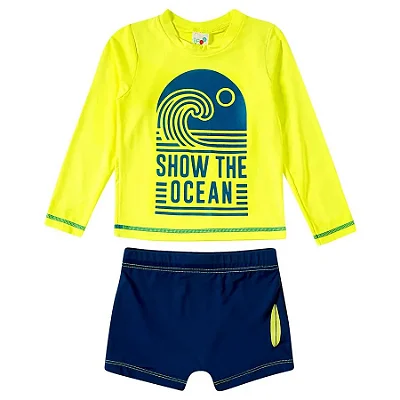 MODA PRAIA CONJUNTO 2 PEÇAS TIP TOP - SHOW THE OCEAN NEON - PROTEÇÃO UV50+ - MENINO
