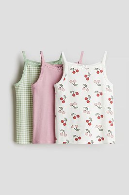 KIT 3 CAMISETAS REGATAS H&M KIDS - CEREJINHAS - MENINA