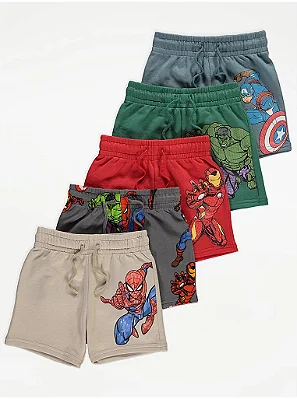 KIT 5 BERMUDAS GEORGE BABY - HERÓIS MARVEL - MENINO