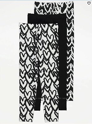 KIT 3 CALÇAS LEGGING GEORGE BABY - ALL BLACK CORAÇÃO - MENINA