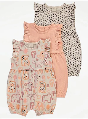 KIT 3 MACACÕES ROMPERS GEORGE BABY - SAFARI - MENINA