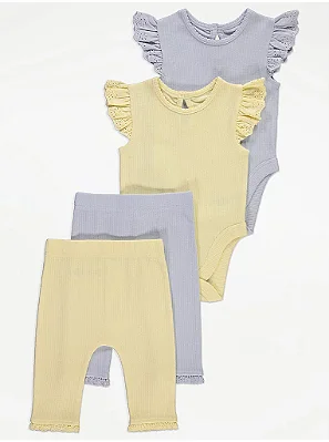 CONJUNTO 4 PEÇAS CARTER'S - BASIC AMARELINHO E LILÁS - MENINA