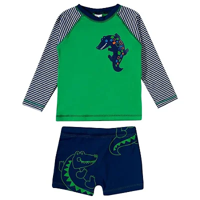 MODA PRAIA CONJUNTO 2 PEÇAS TIP TOP - JACARÉ - PROTEÇÃO UV50+ - MENINO