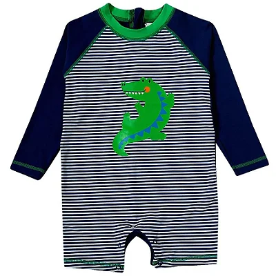 MODA PRAIA MACACÃO TIP TOP - DINO VERDE - PROTEÇÃO UV50+ - MENINO