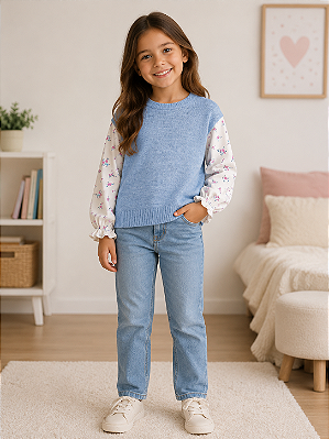 SUÉTER PRIMARK KIDS - FLORAL AZUL - MENINA