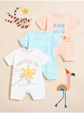 KIT 3 MACACÕES ROMPERS GEORGE BABY - ESTRELINHA - UNISSEX