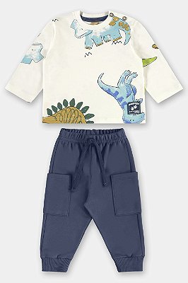 CONJUNTO 2 PEÇAS UP BABY - DINOSSAUROS AZUL - MENINO