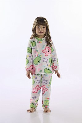 PIJAMA 2 PEÇAS FLEECE UP BABY - JACARÉ E COELHO - MENINA